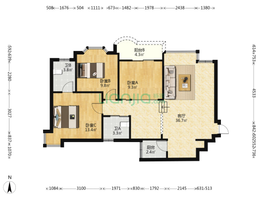 城南新贵 3室1厅2卫 106平方