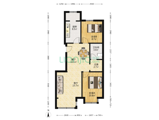 祈福佳苑 2室2厅1卫 87平方
