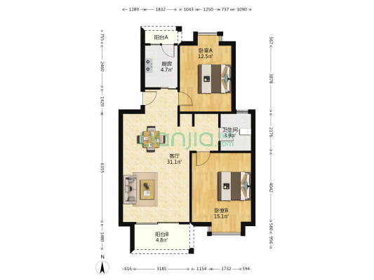 翠鑫苑 2室1厅1卫 86平方