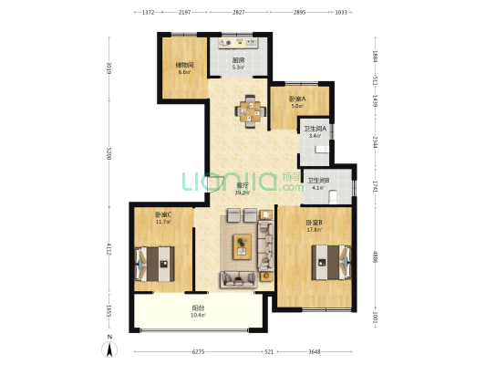 大丰吾悦华府一期 3室1厅2卫 138平方