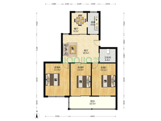 虹桥北村(通州区) 3室2厅1卫 104平方