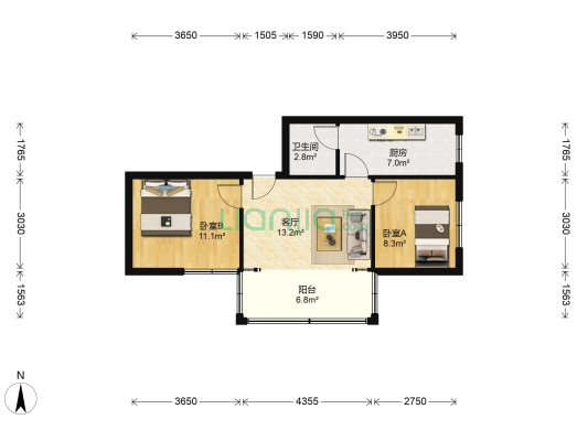 新天大道北段70号 2室1厅1卫 69平方
