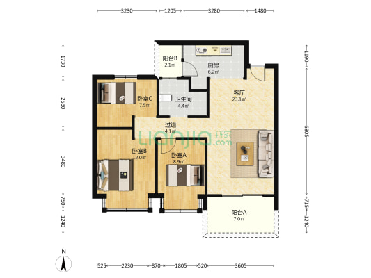 恒大悦珑湾 3室1厅1卫 100平方