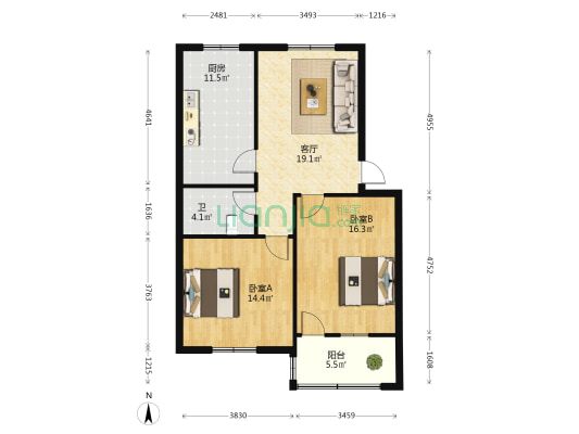 许昌市烟机厂家属院 2室1厅1卫 87平方