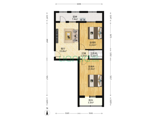 复兴路63号 2室1厅1卫 71平方
