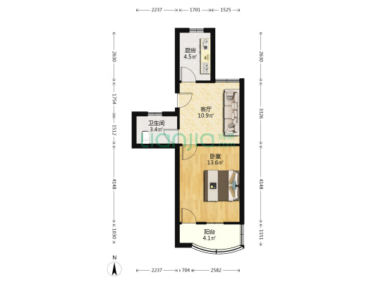 永和公司家属楼 1室1厅1卫 46平方