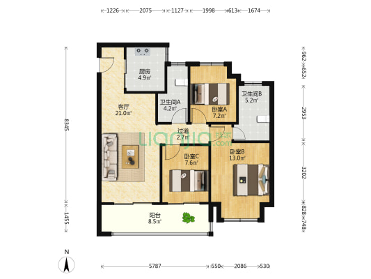 明月璟辰苑 3室1厅2卫 99平方