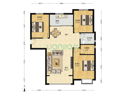 温商金豪庭 3室1厅1卫 140平方