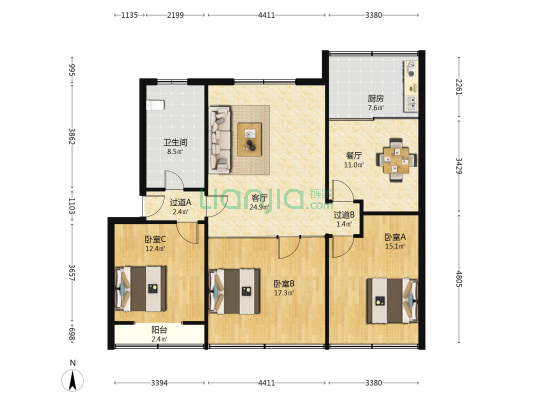 工商银行家属院 3室2厅1卫 109平方