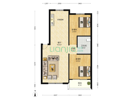 温泉花园 2室1厅1卫 98平方