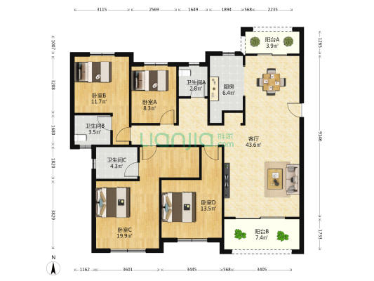 通源新建城A3 4室1厅3卫 158平方