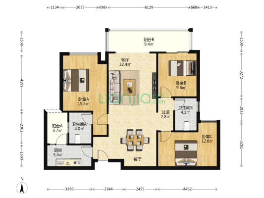 融创香璟台西苑三期 3室1厅2卫 120平方