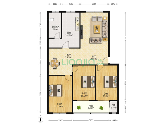 河北包装公司宿舍 3室2厅2卫 151平方