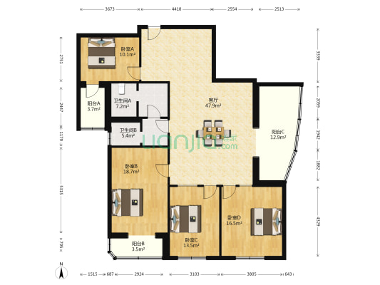 林达大厦 4室1厅2卫 199平方