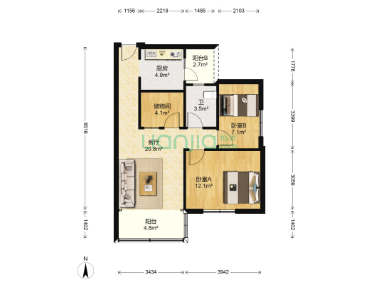 秀湖花園南区 2室1厅1卫 74平方