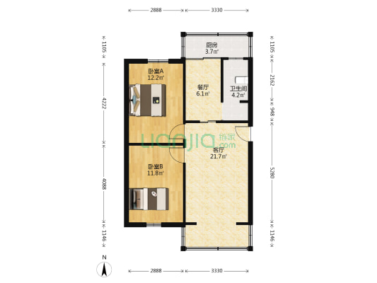 玉林西路15号 2室2厅1卫 64平方