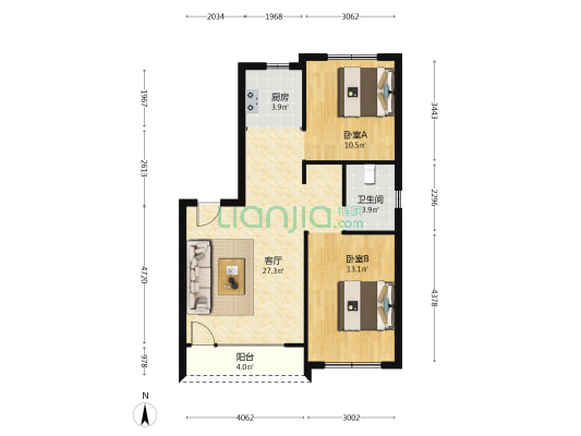龍府·御桂園 2室1厅1卫 86平方