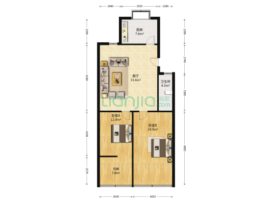金湖公寓(江岸) 3室1厅1卫 103平方
