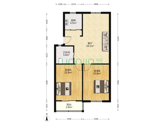 汇翠花园 2室1厅1卫 92平方