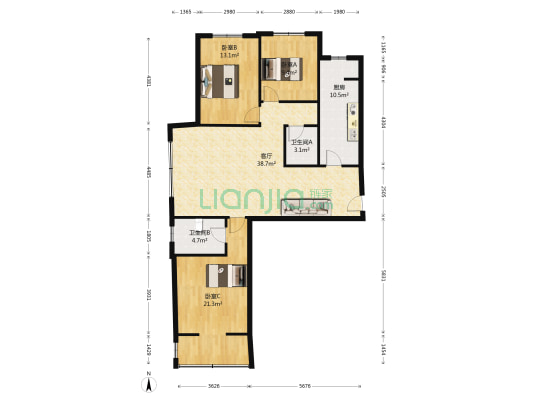 南北通透三居       精装修    好楼层-户型图