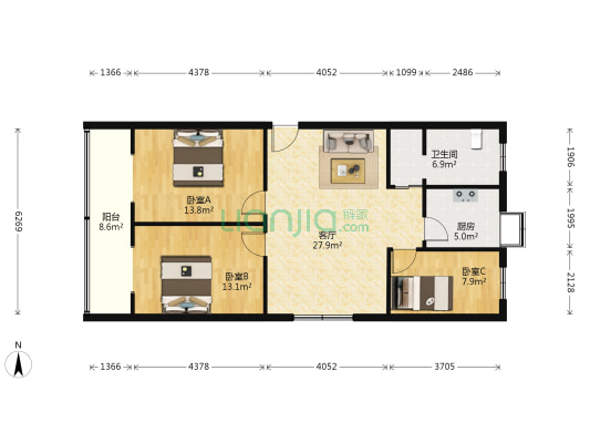 宏盈花园 3室1厅1卫 98平方