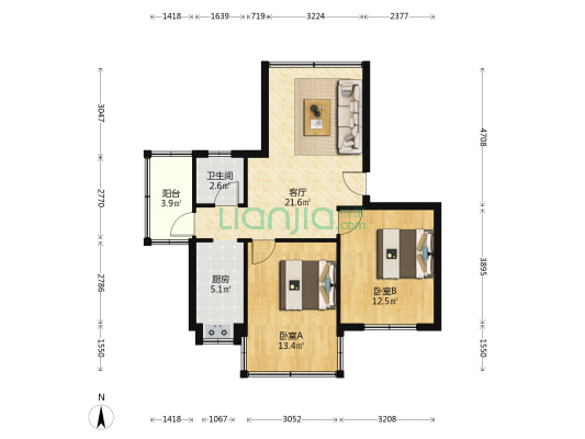 东江大院 2室1厅1卫 68平方