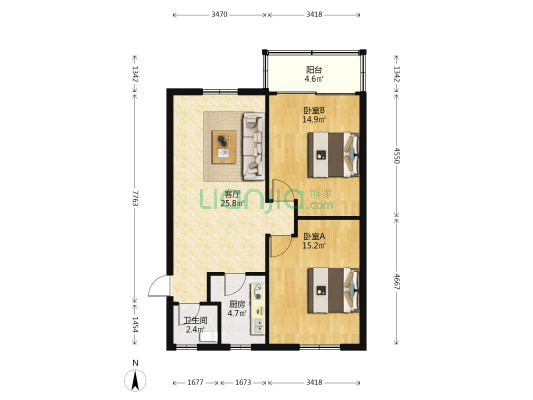 光禄坊察院庄 2室1厅1卫 82平方