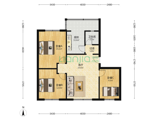 新新街138号 3室1厅1卫 90平方