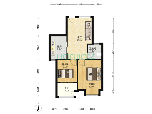 秦湾景园东区 2室1厅1卫 67平方