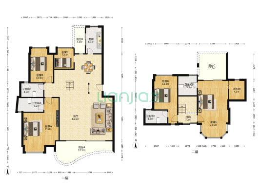 锦尚名苑 5室1厅4卫 210平方