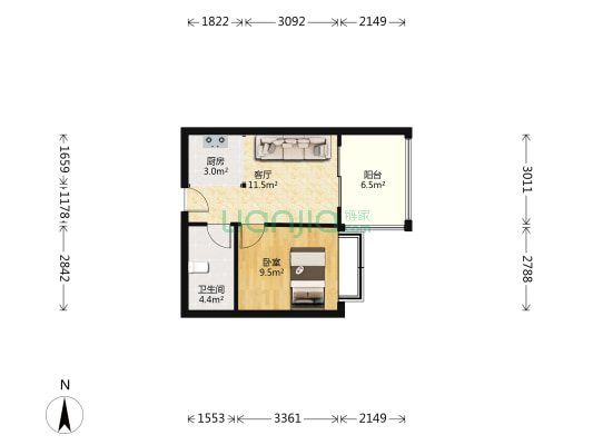 米易阳光里 1室1厅1卫 49平方