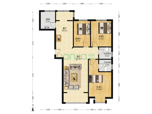 龙城2011 3室2厅2卫 142平方