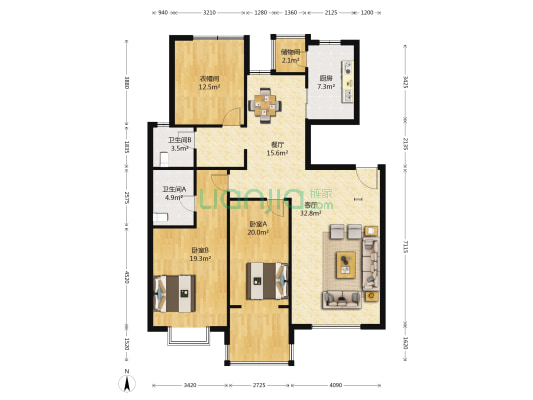 雅园 2室2厅2卫 158平方