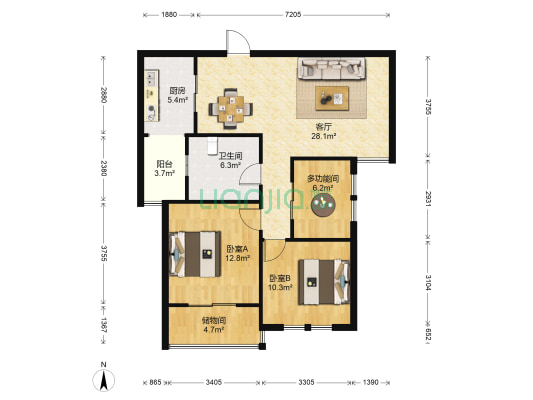 宏伟西雅图 3室1厅1卫 98平方