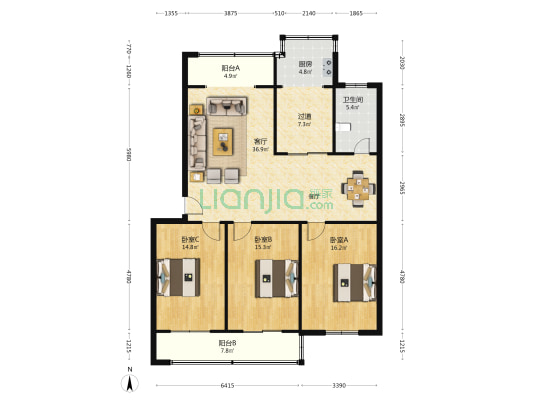 工商局家属院 3室1厅1卫 125平方