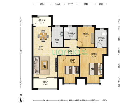 保利云锦 3室1厅2卫 107平方