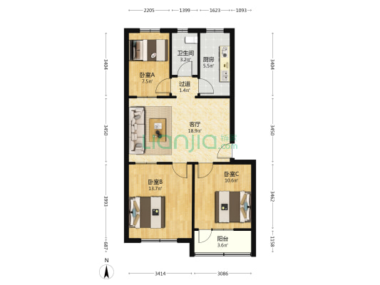 市北小区 3室1厅1卫 75平方