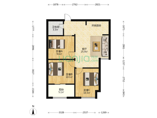 群升白马郡B区 3室1厅1卫 73平方