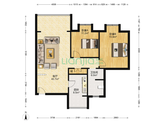 洪柳花园二期 2室1厅1卫 98平方