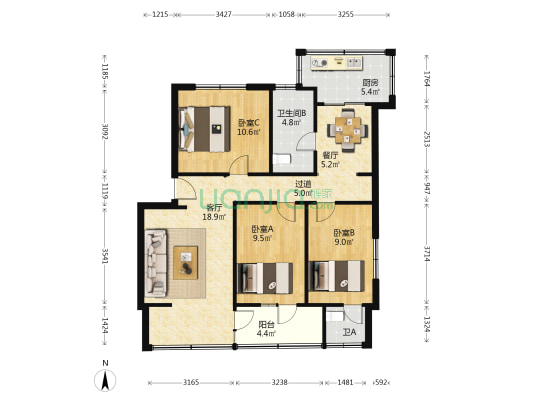 鹿丹村海关住宅楼 3室2厅2卫 78平方
