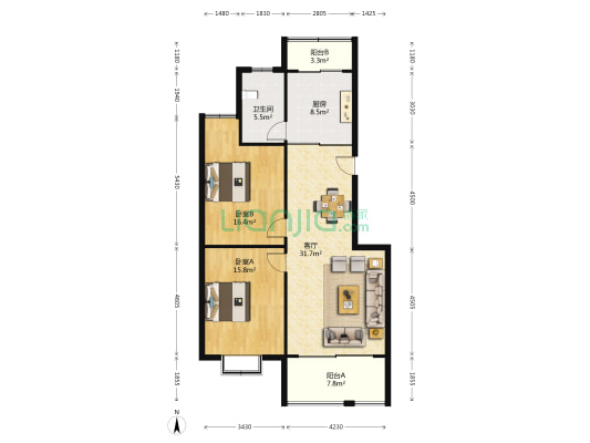 永共新村 2室1厅1卫 140平方