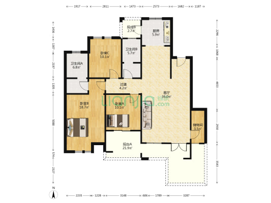 浩创梧桐印象南区 3室1厅2卫 138平方