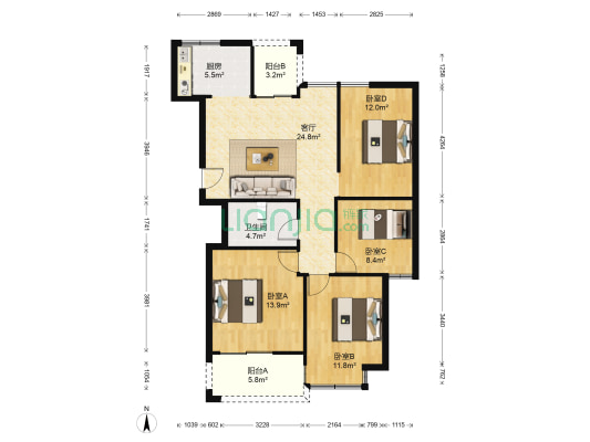 水木清华 4室1厅1卫 112平方