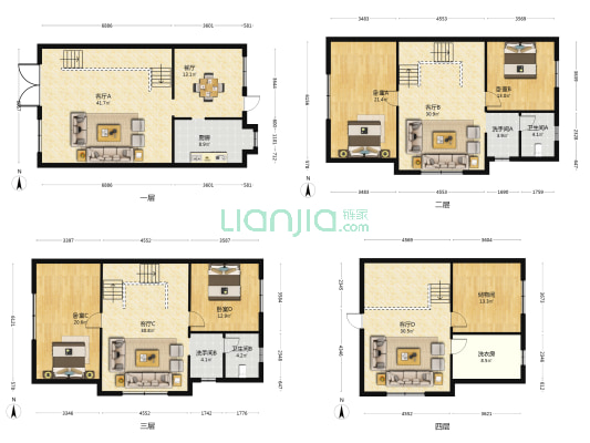枫桥路裕丰小区 4室5厅4卫 320平方