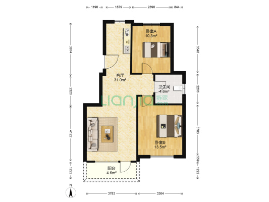 和合美家 2室1厅1卫 84平方
