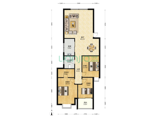 厦门商业广场南区 3室1厅1卫 130平方