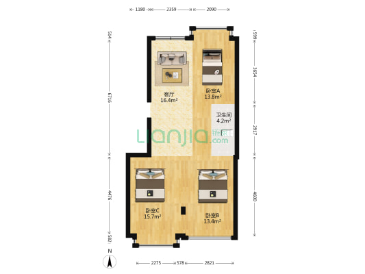 湖景小区 3室1厅1卫 72平方