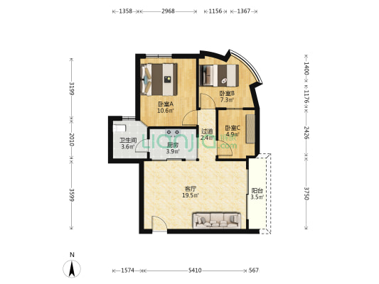 一景雅居B区 3室1厅1卫 75平方