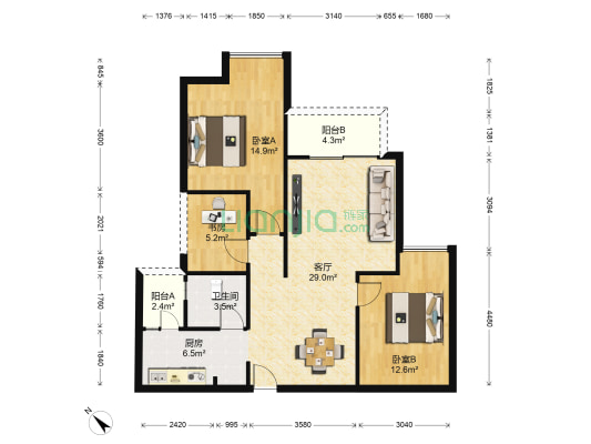 江山赋悦江城 3室1厅1卫 93平方