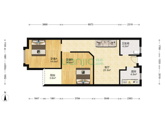 金融城 2室1厅1卫 92平方